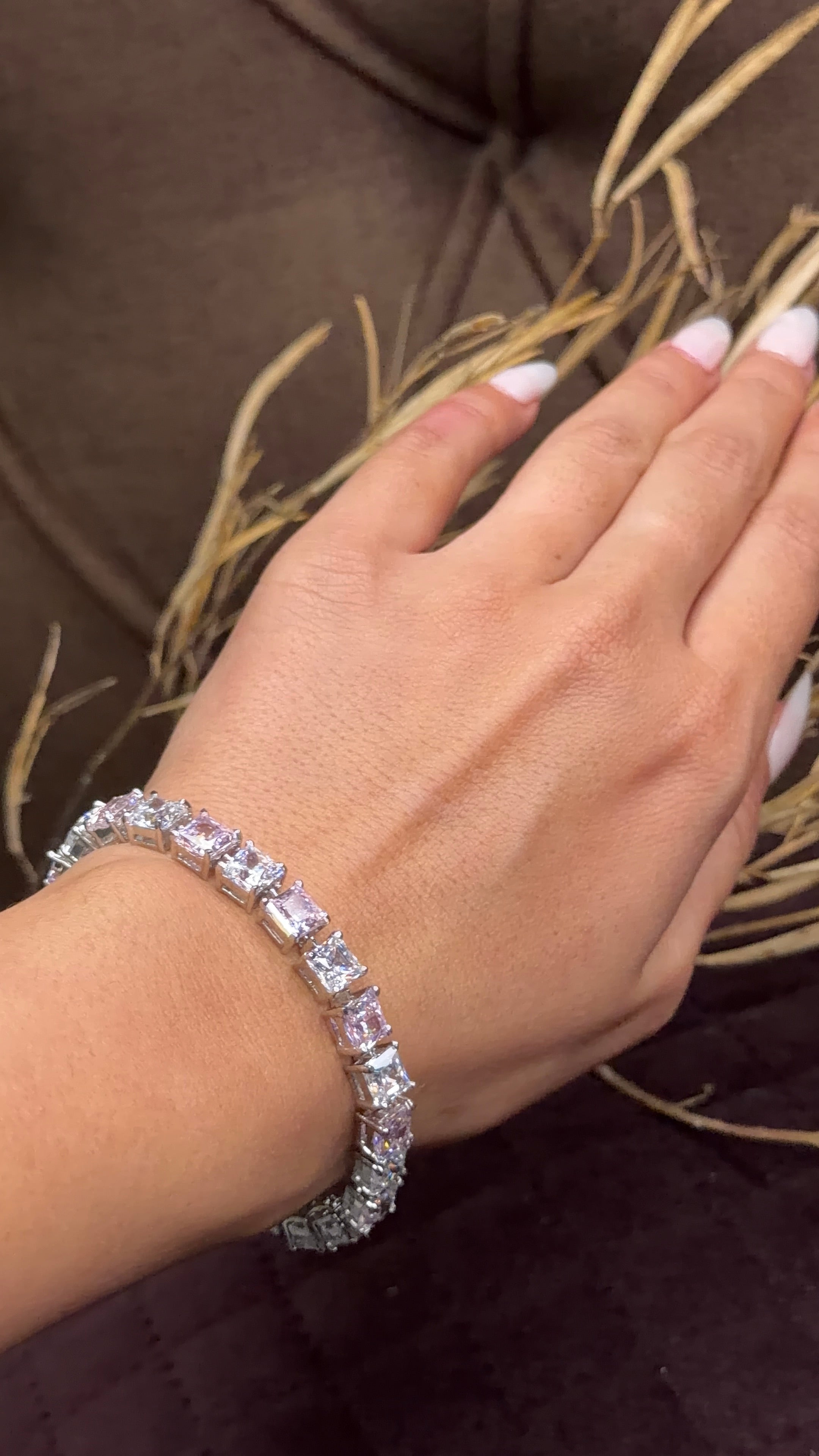 Silver Princess cut diamond tennis bracelet