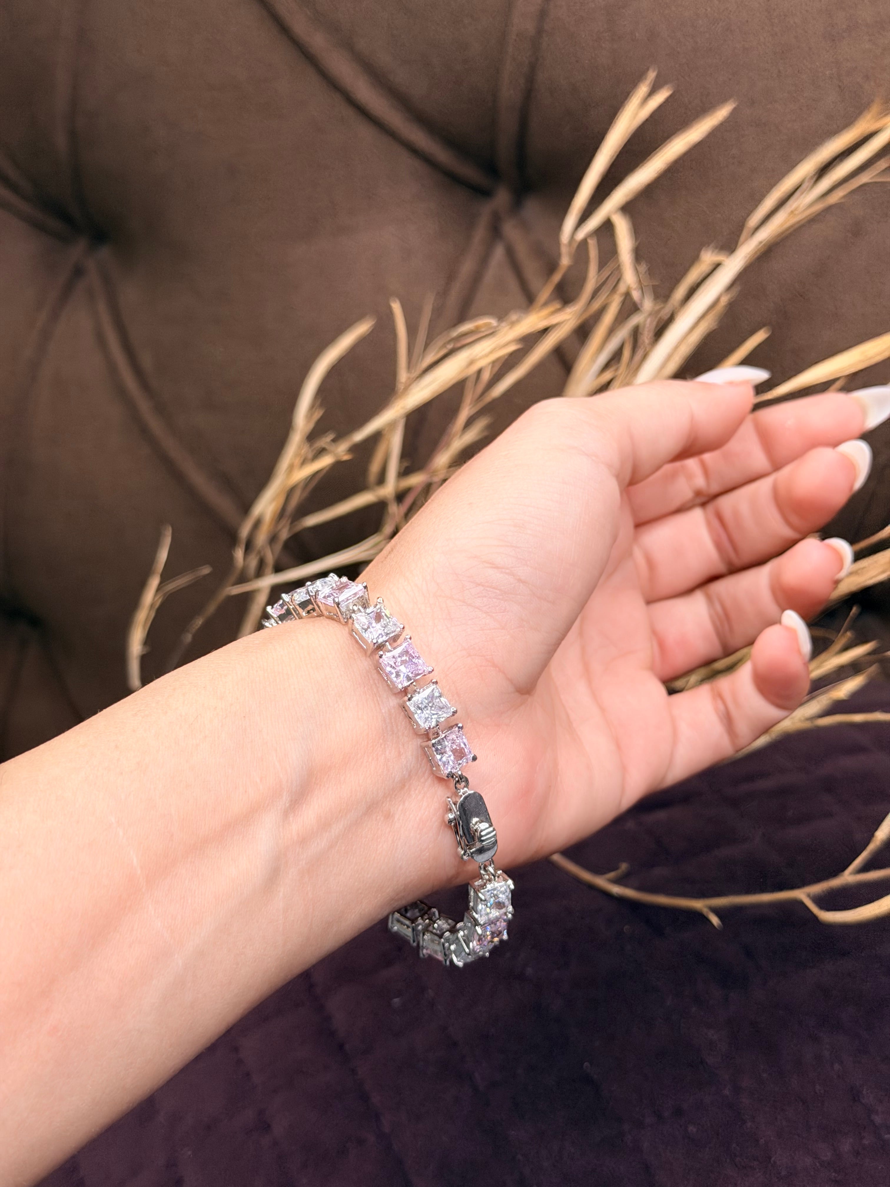 Silver Princess cut diamond tennis bracelet