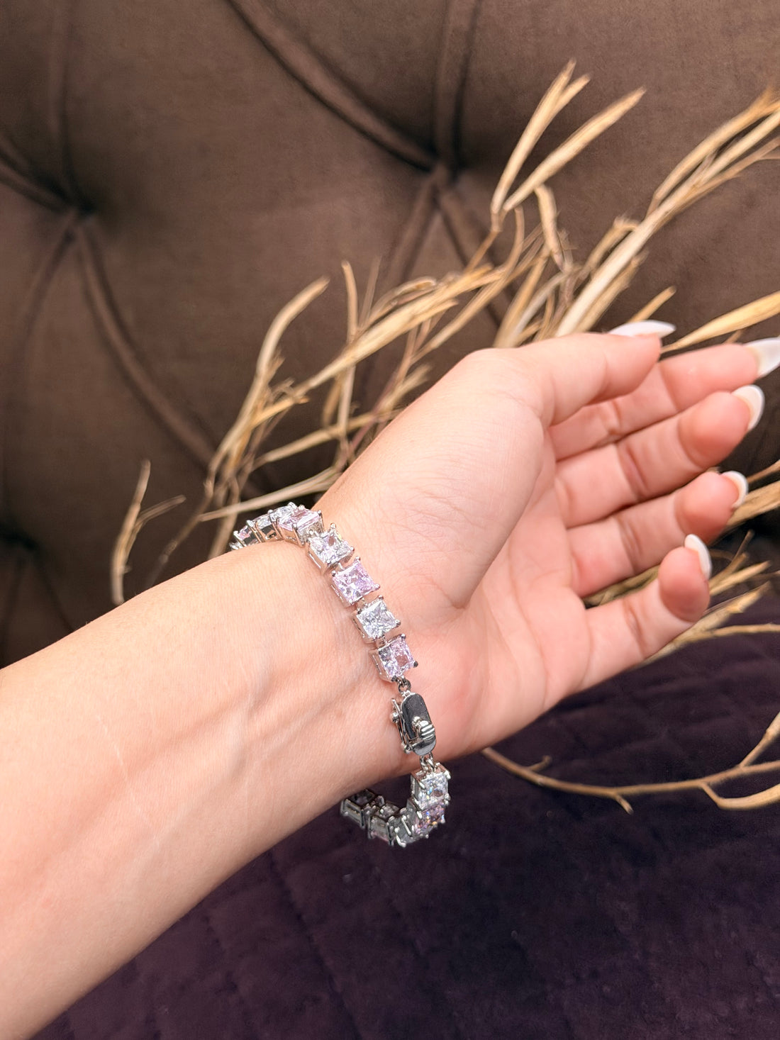 Silver Princess cut diamond tennis bracelet