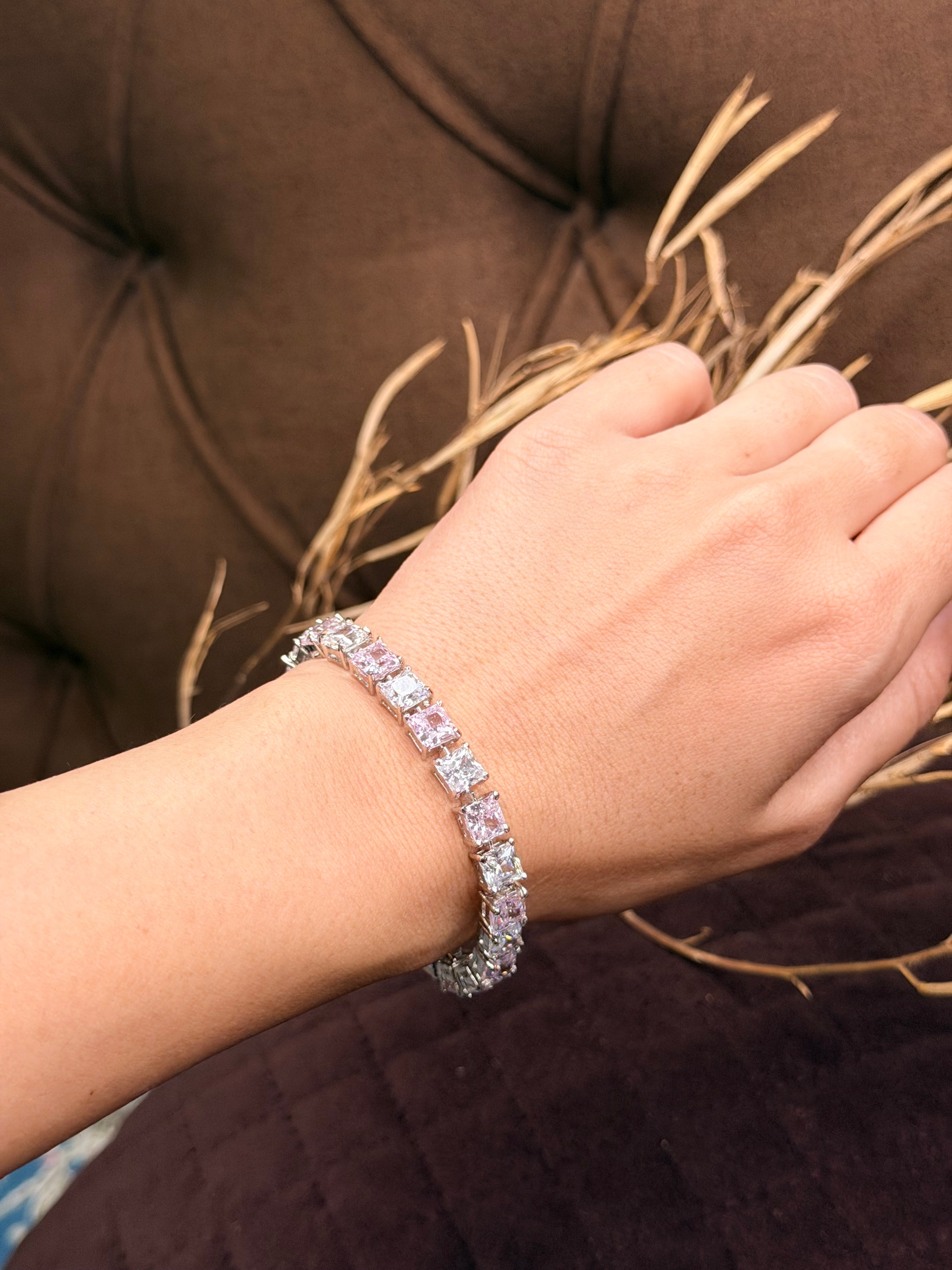 Silver Princess cut diamond tennis bracelet