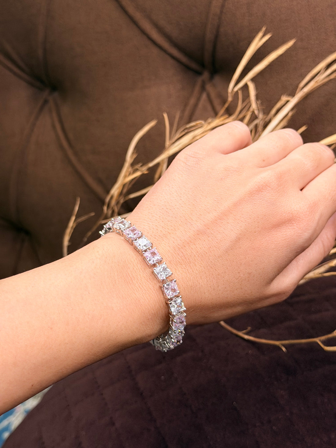 Silver Princess cut diamond tennis bracelet