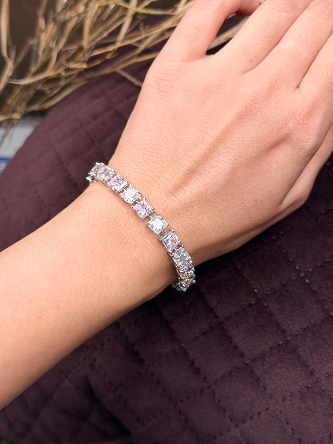 Silver Princess cut diamond tennis bracelet