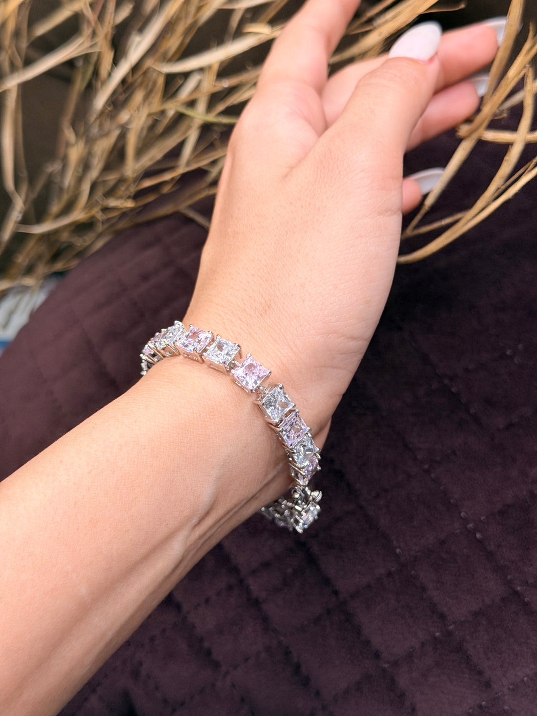 Silver Princess cut diamond tennis bracelet