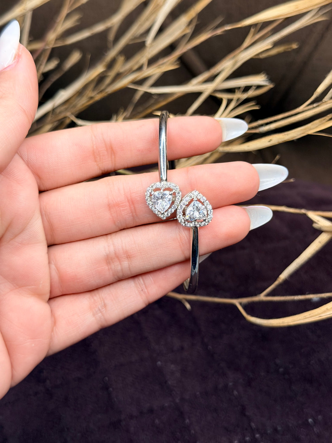 Silver heart shaped diamond  bracelet