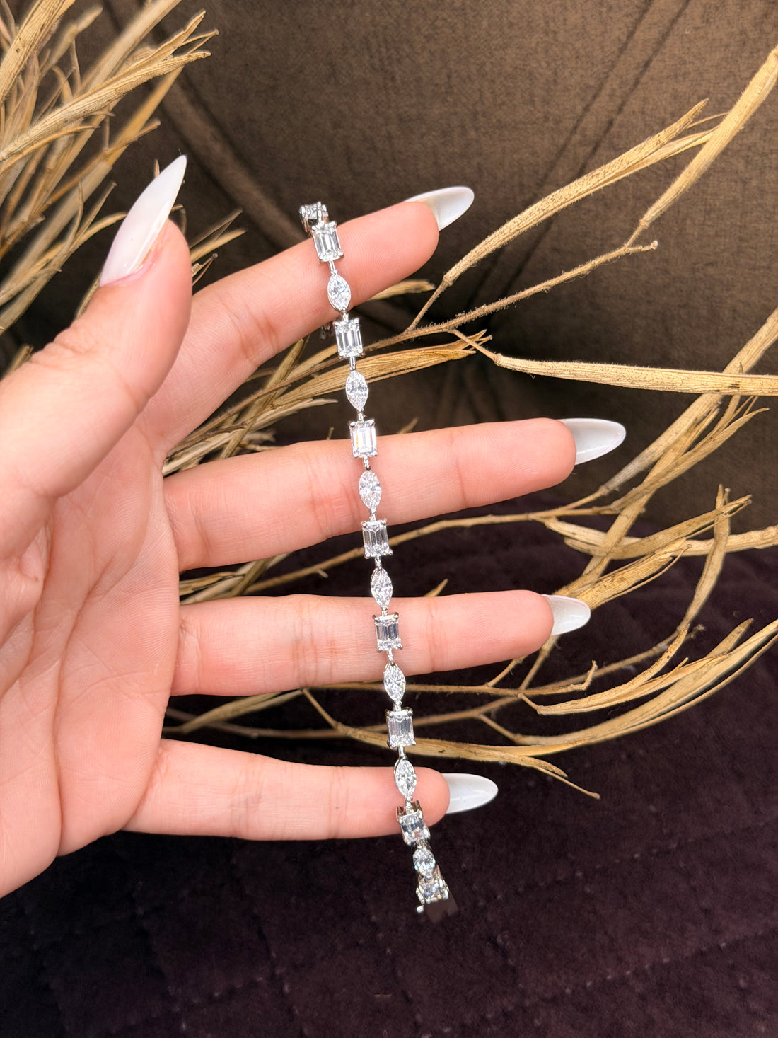 Silver radiant cut diamond tennis bracelet