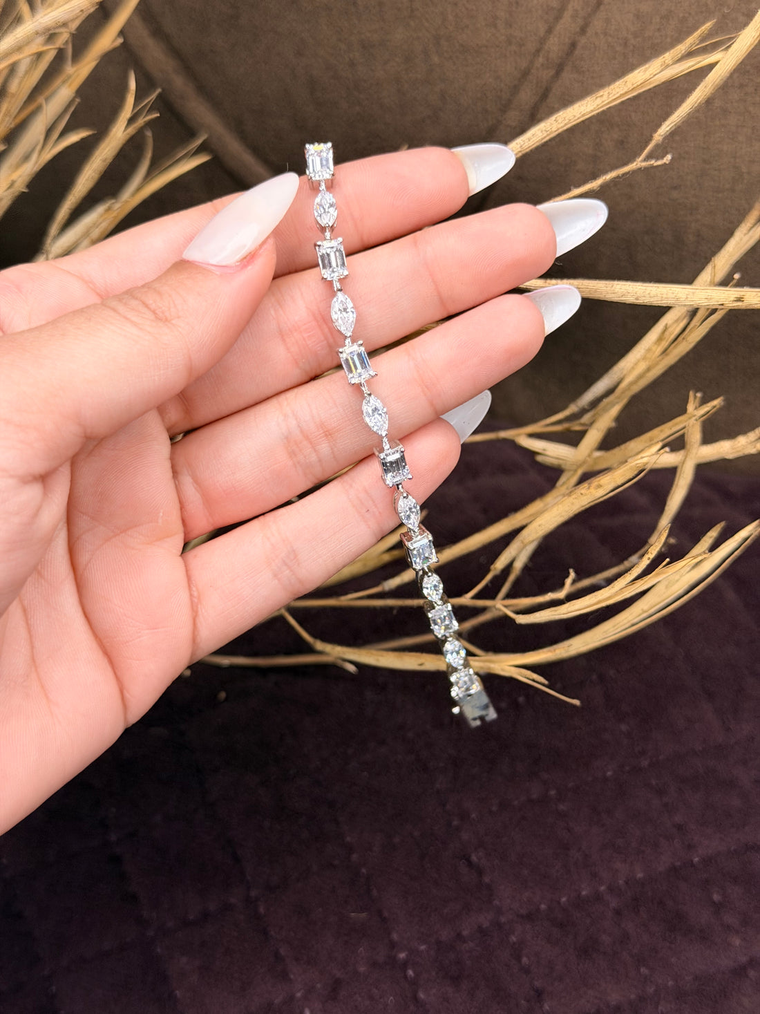 Silver radiant cut diamond tennis bracelet