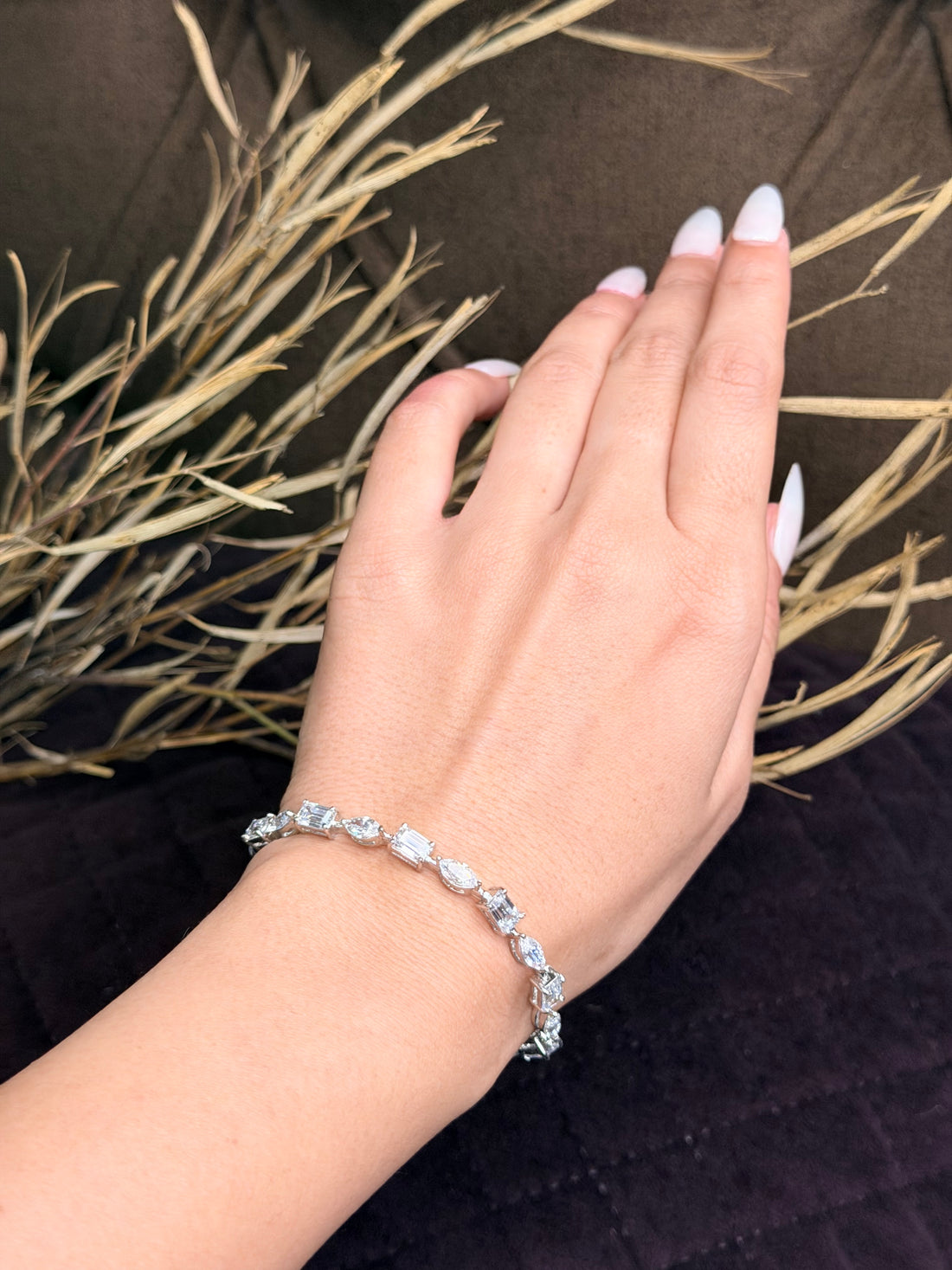 Silver radiant cut diamond tennis bracelet