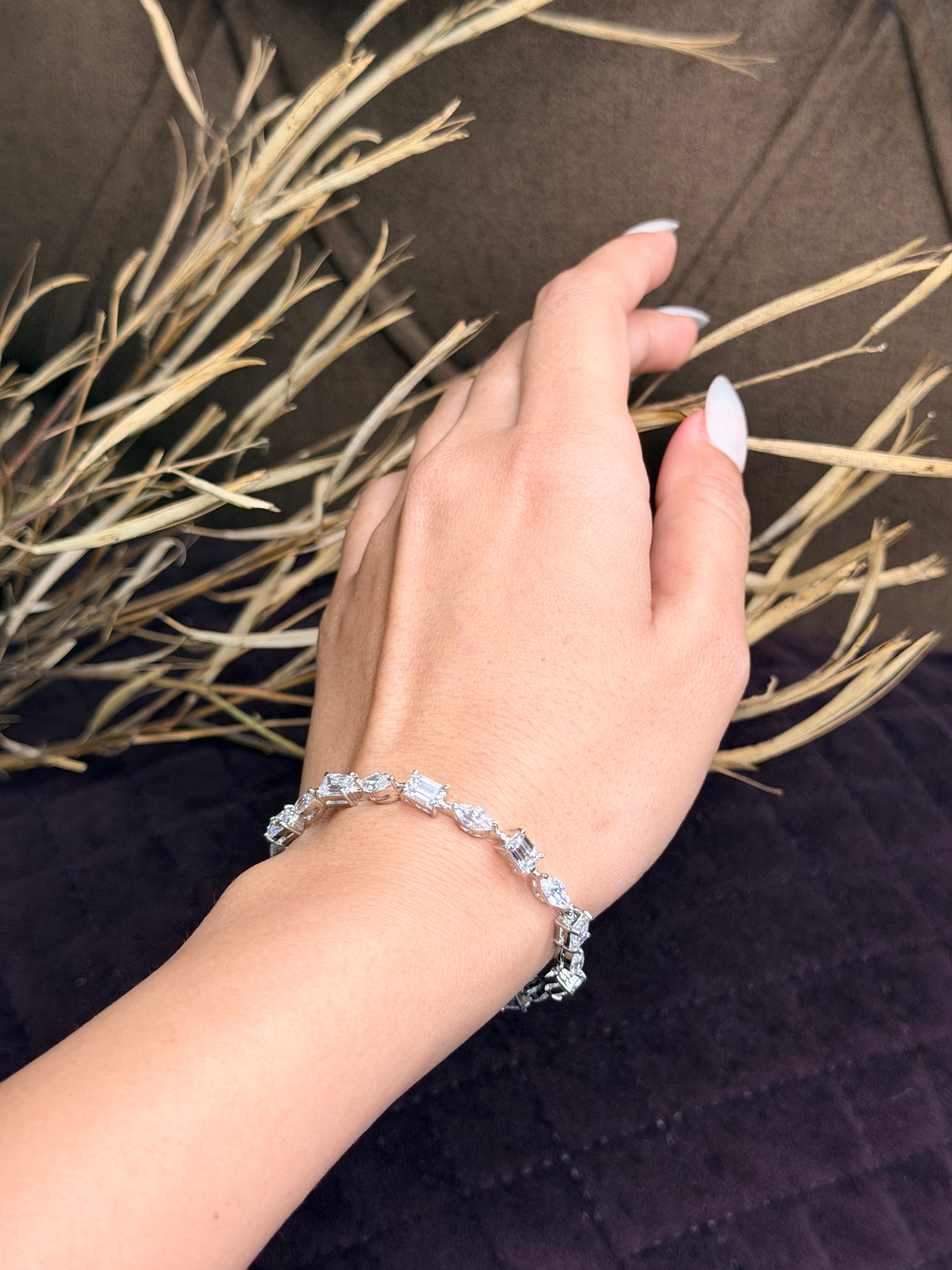 Silver radiant cut diamond tennis bracelet