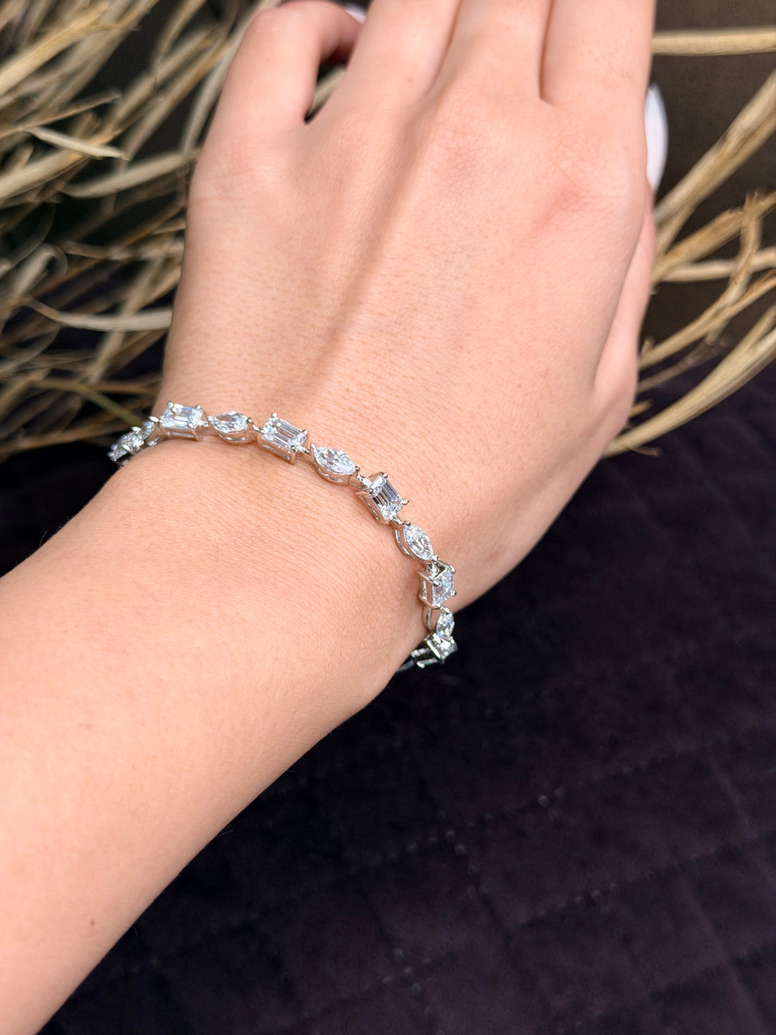 Silver radiant cut diamond tennis bracelet