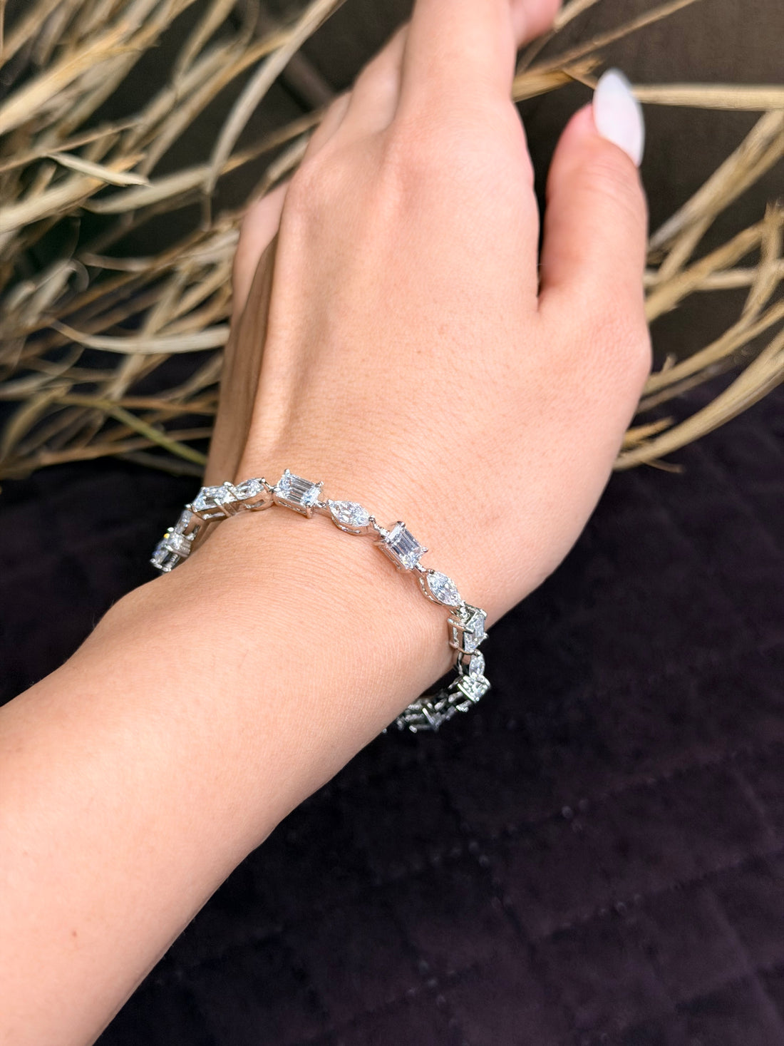 Silver radiant cut diamond tennis bracelet