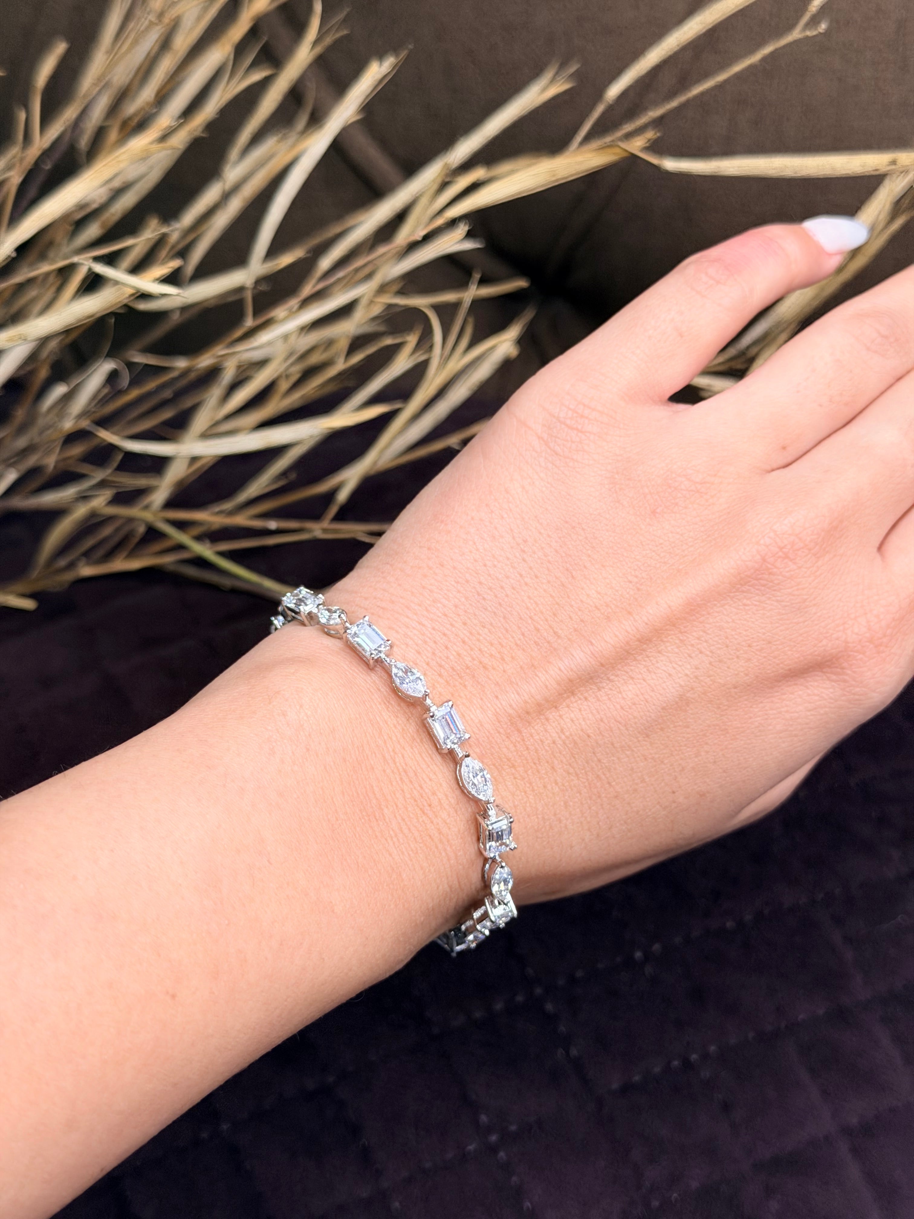 Silver radiant cut diamond tennis bracelet