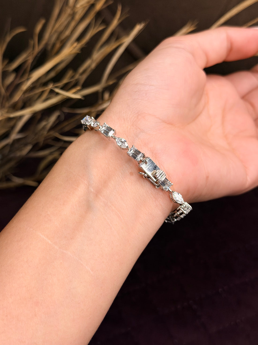 Silver radiant cut diamond tennis bracelet