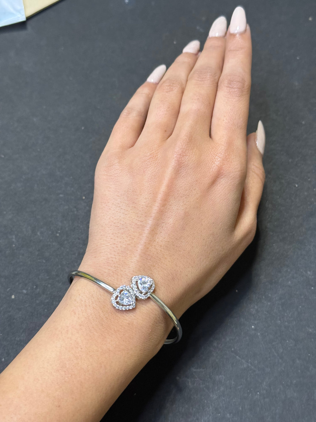 Silver heart shaped diamond  bracelet