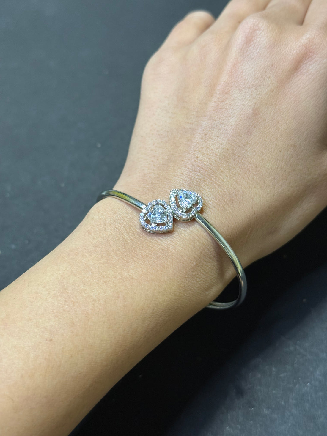 Silver heart shaped diamond  bracelet