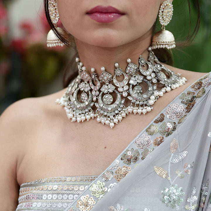Silver Pearl oxidized choker necklace