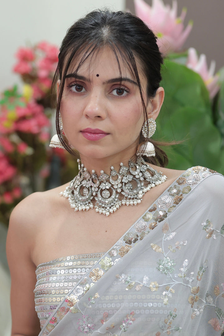 Silver Pearl oxidized choker necklace