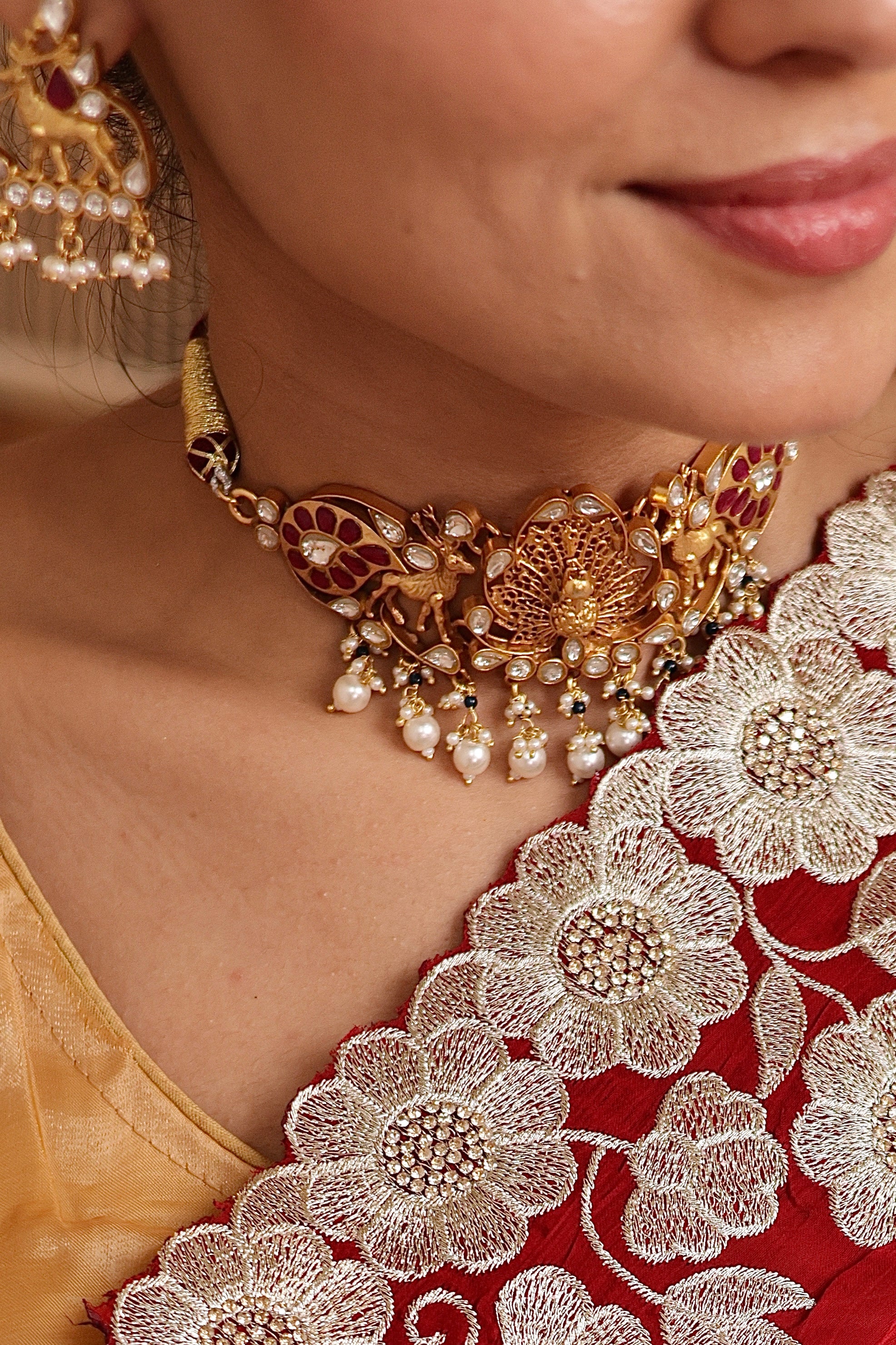 Silver pearl Kundan choker set