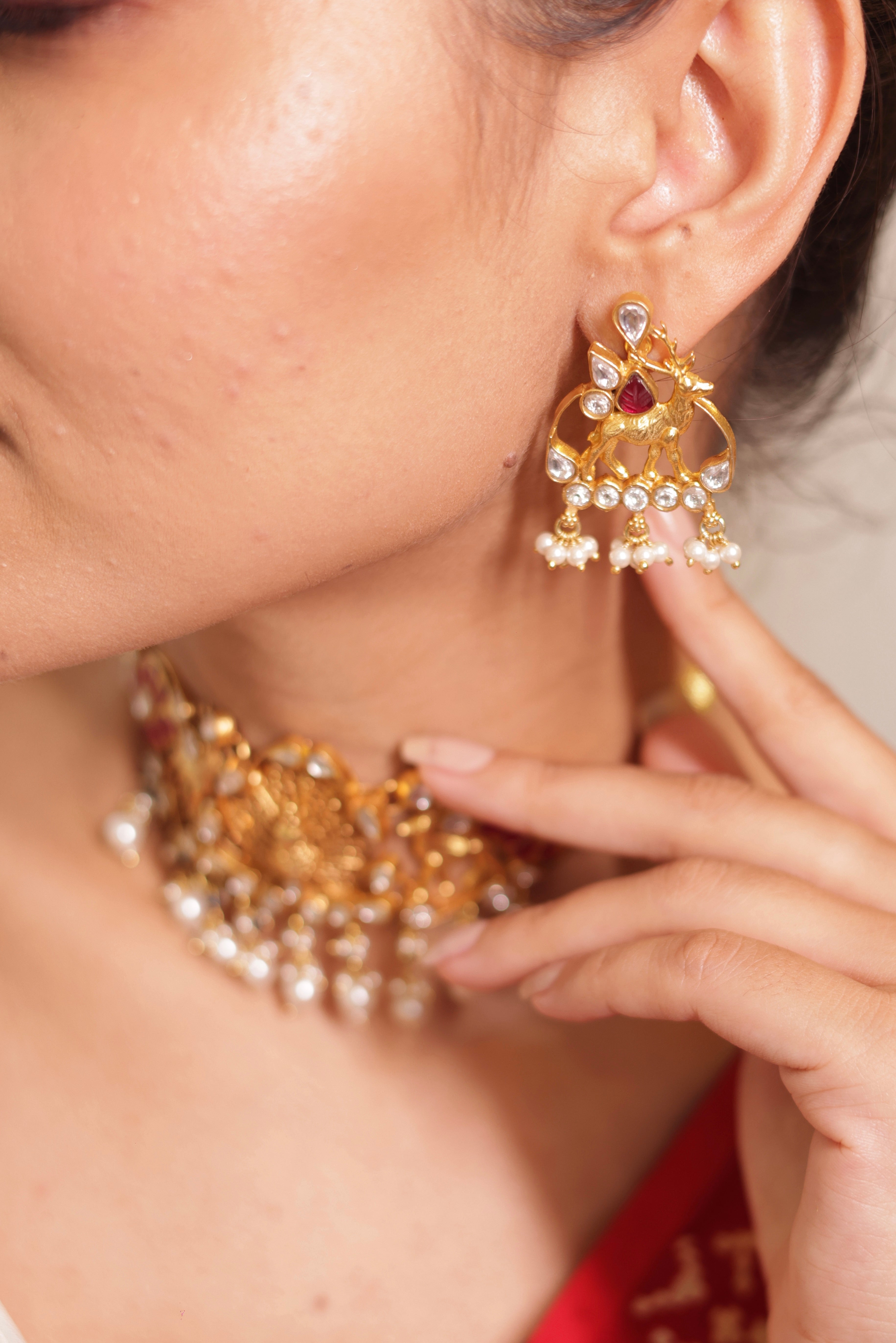 Silver pearl Kundan choker set