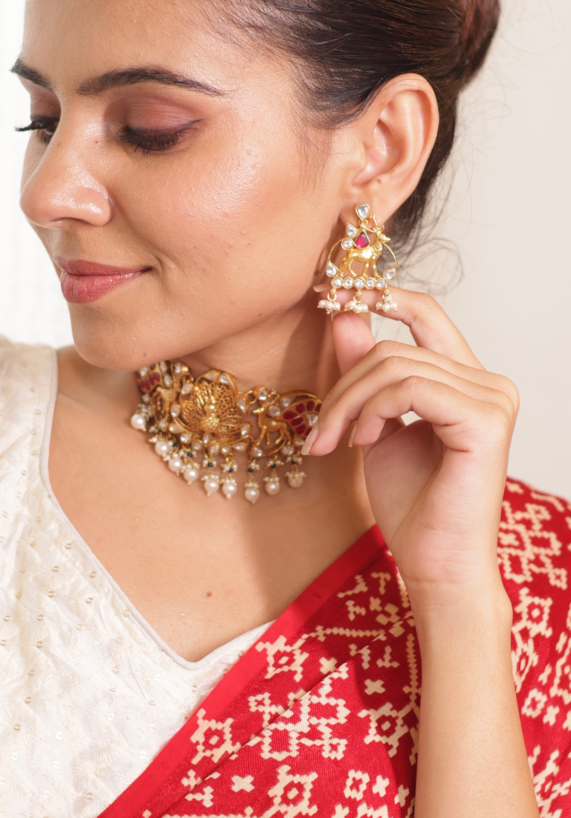 Silver pearl Kundan choker set