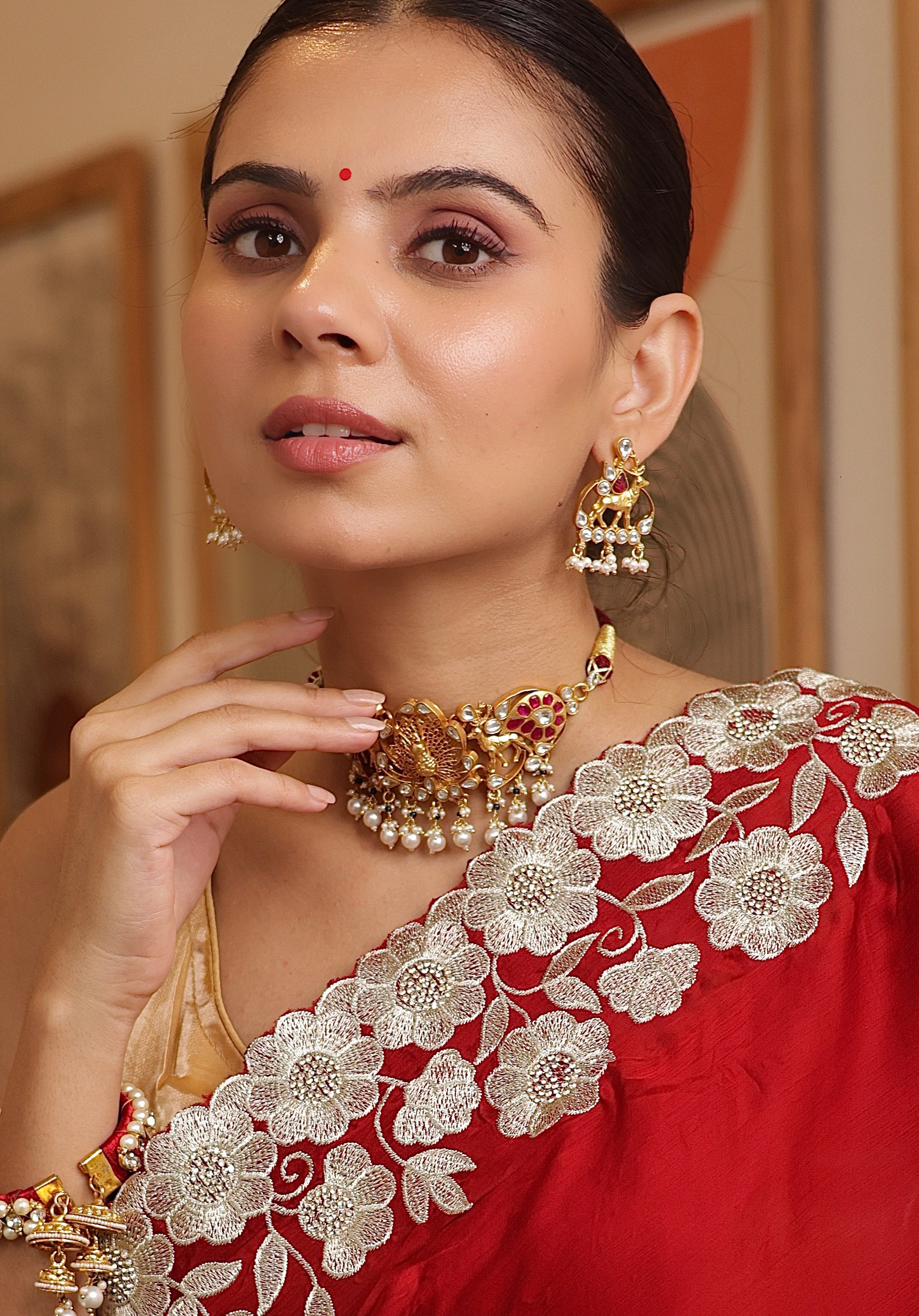 Silver pearl Kundan choker set