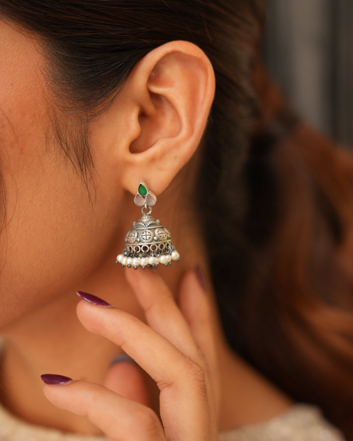 Minimal Oxidised Silver Earrings with Stones
