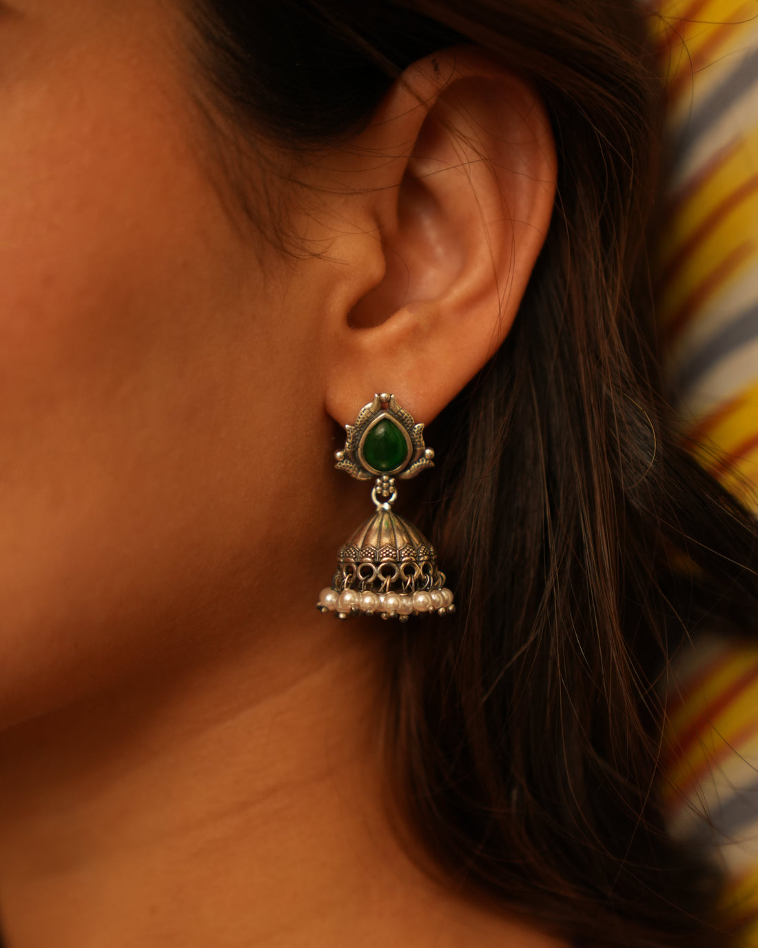 Exotic Emerald Oxidised  Silver Earrings