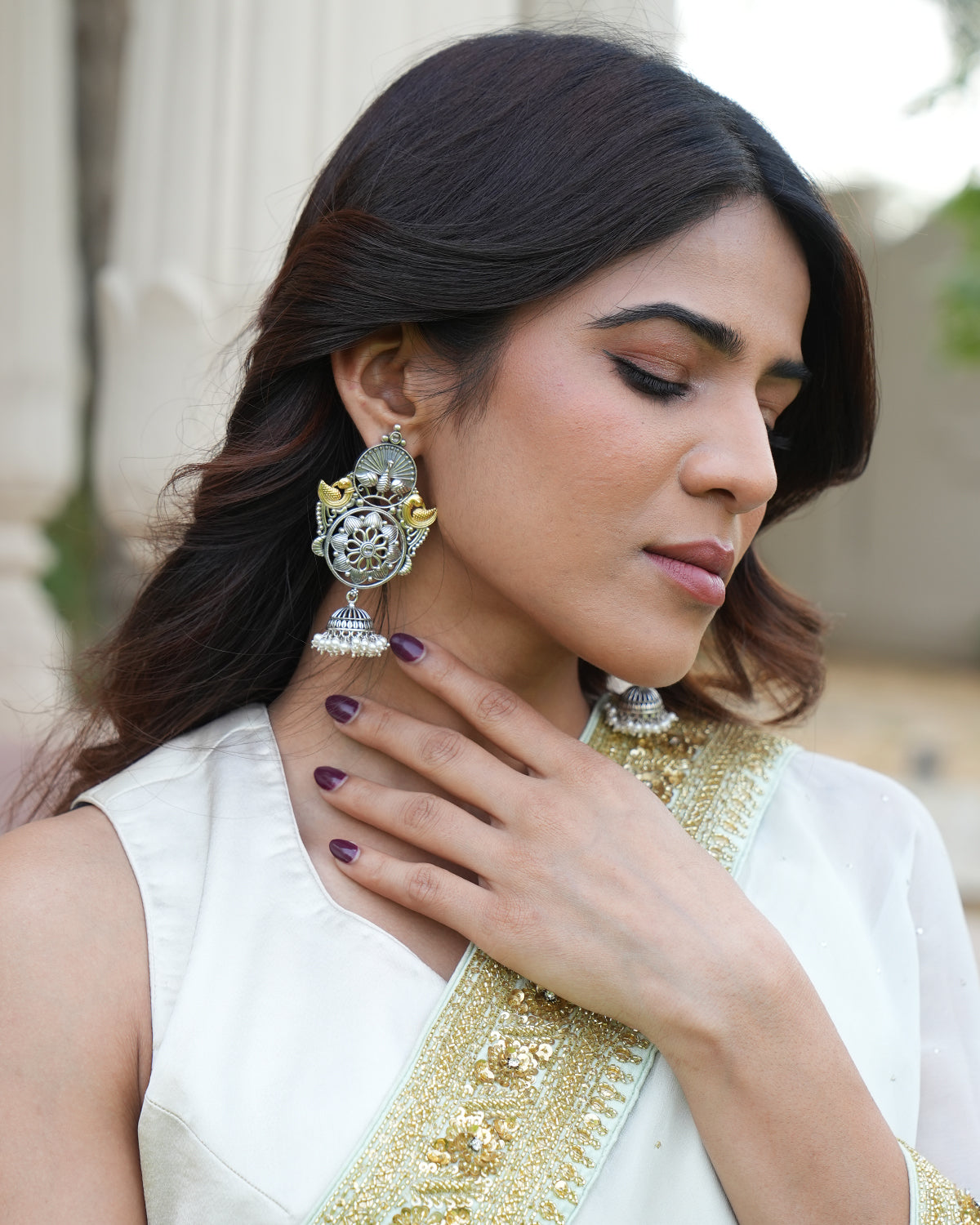 Vintage-Inspired Oxidised Silver Danglers