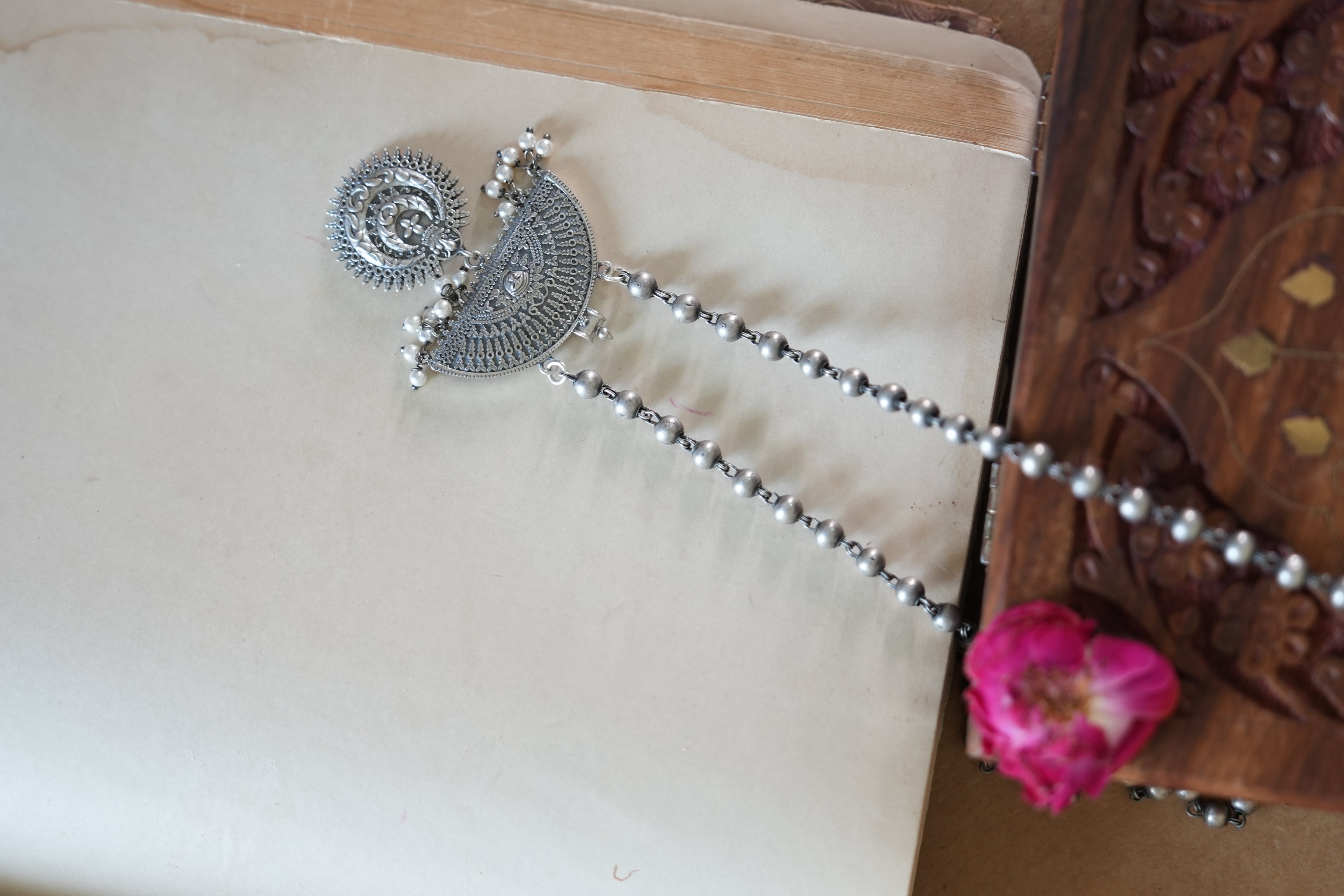 Half-Moon Design Oxidised Silver Pendant