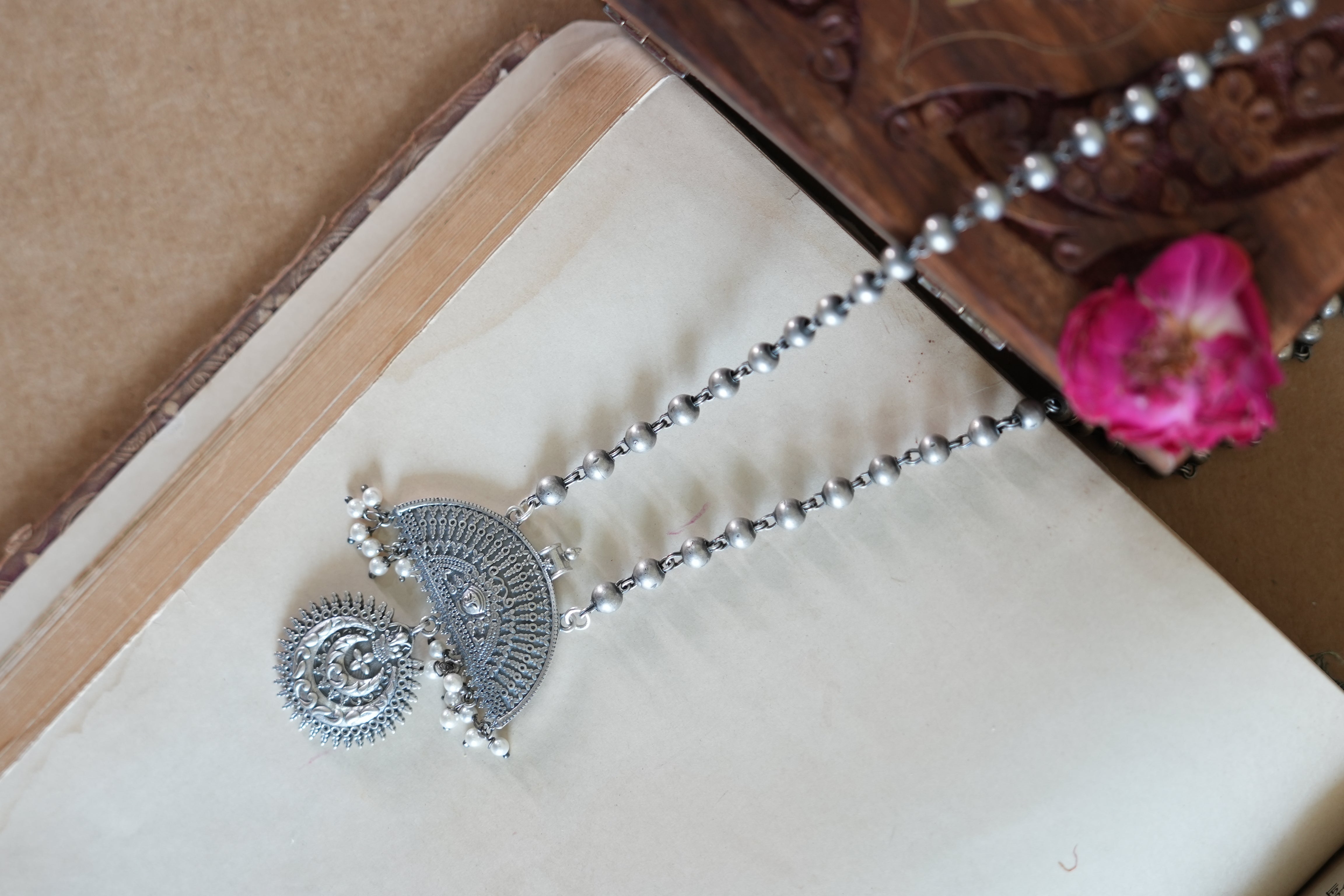 Half-Moon Design Oxidised Silver Pendant