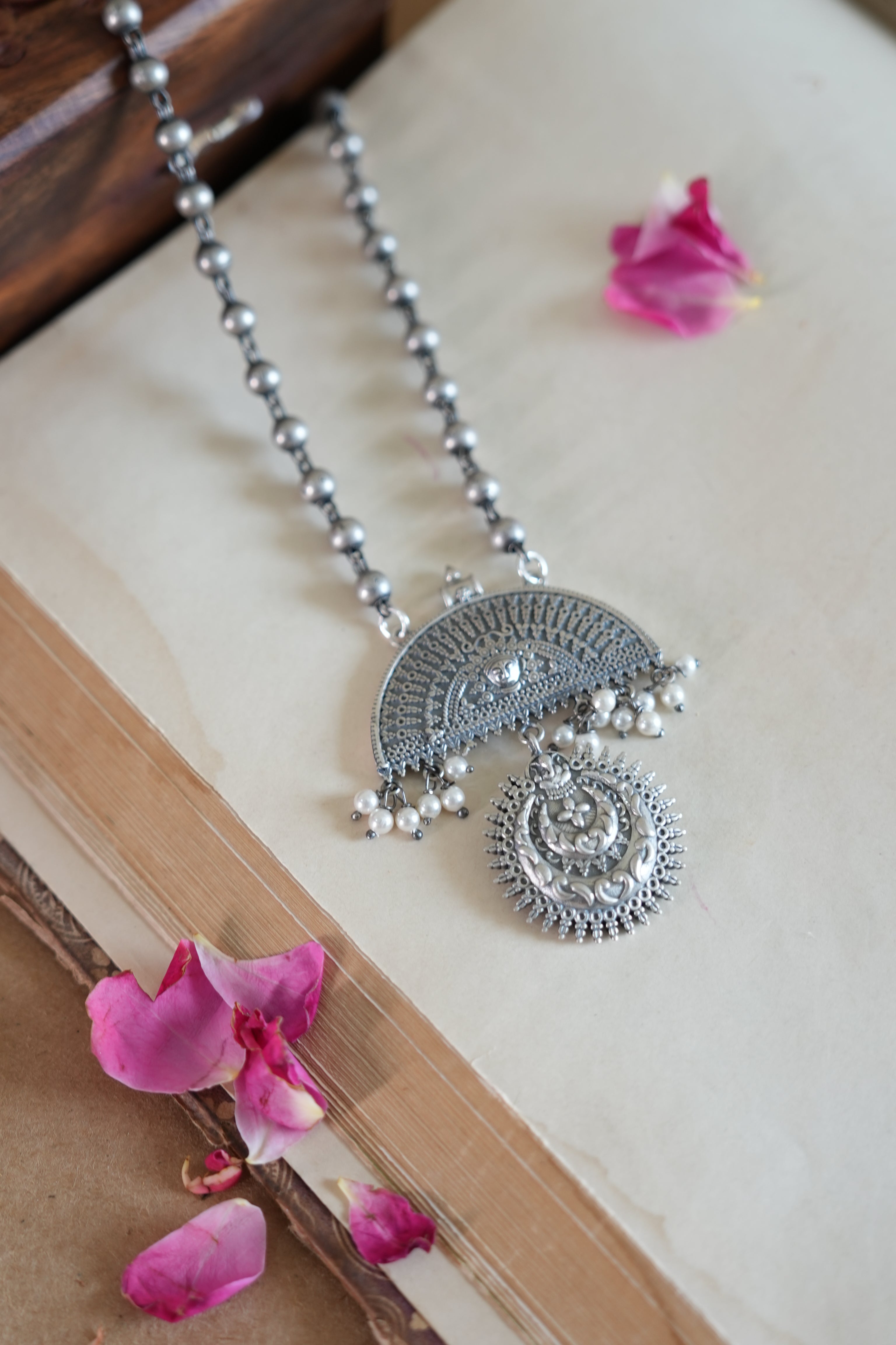 Half-Moon Design Oxidised Silver Pendant