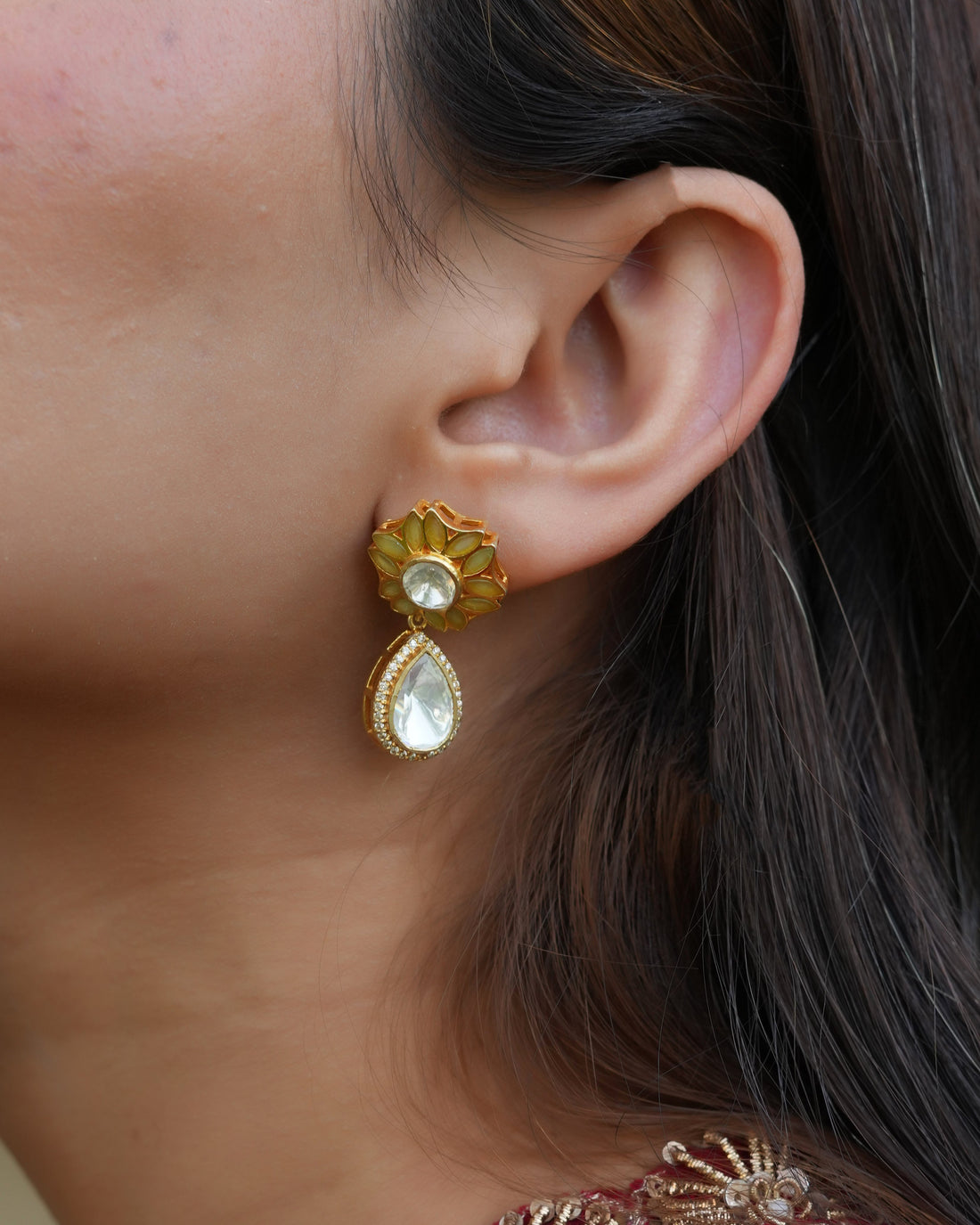 Lightweight Polki Earrings in Sterling Silver