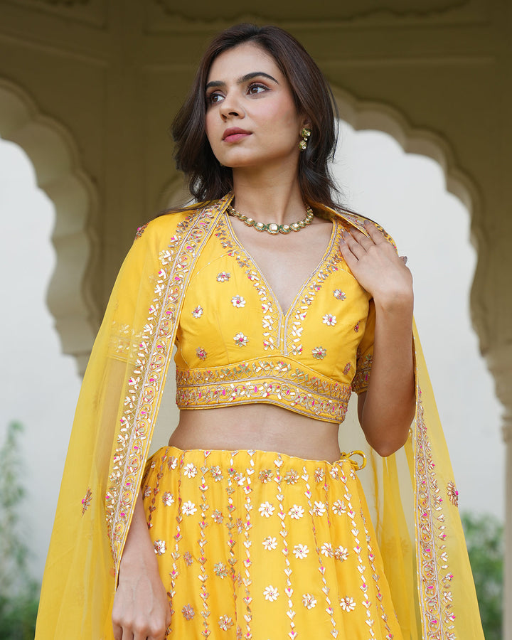 Polki Silver Necklace Set with Green Enamel