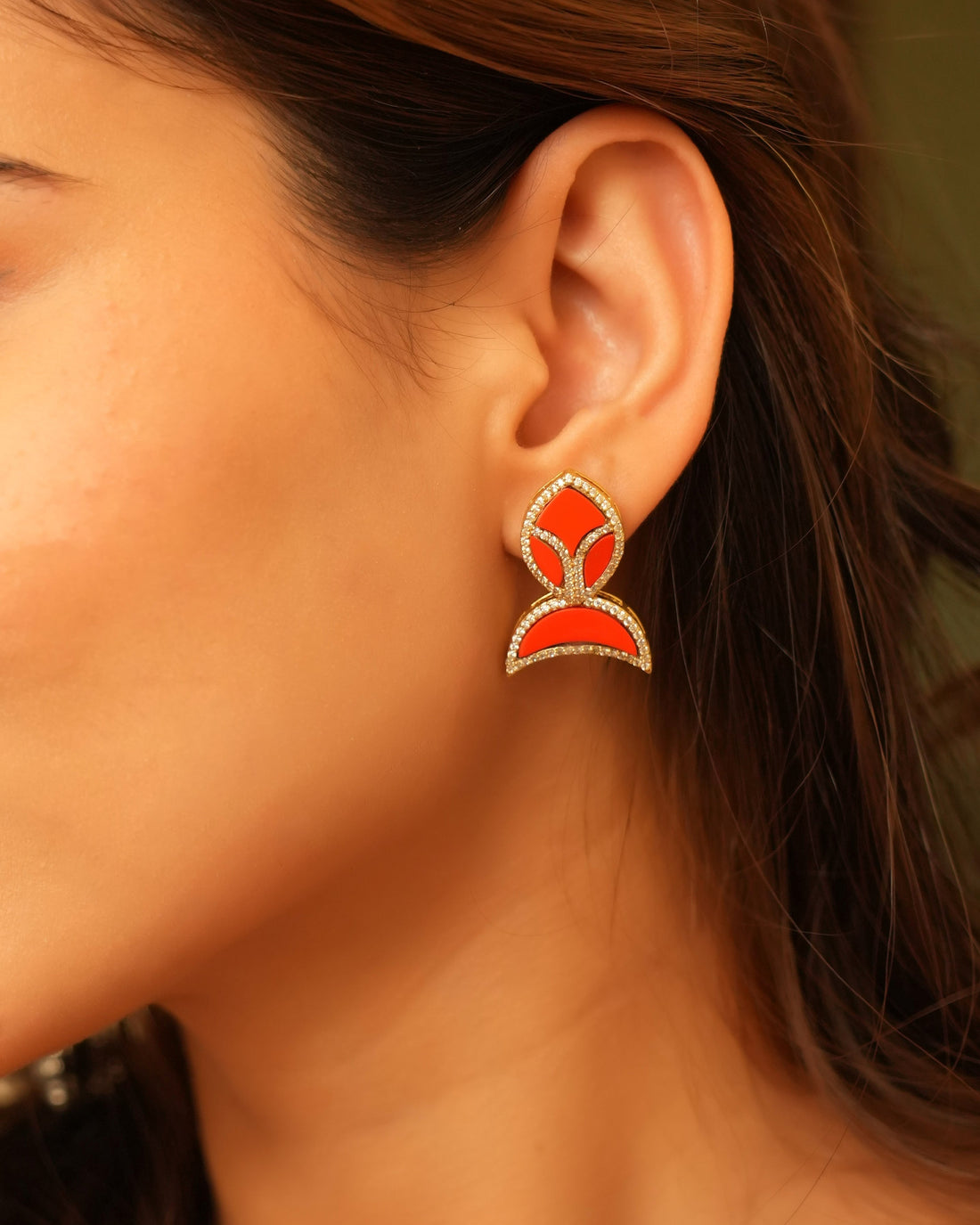 Aesthetic Red Stone Studs with Diamond