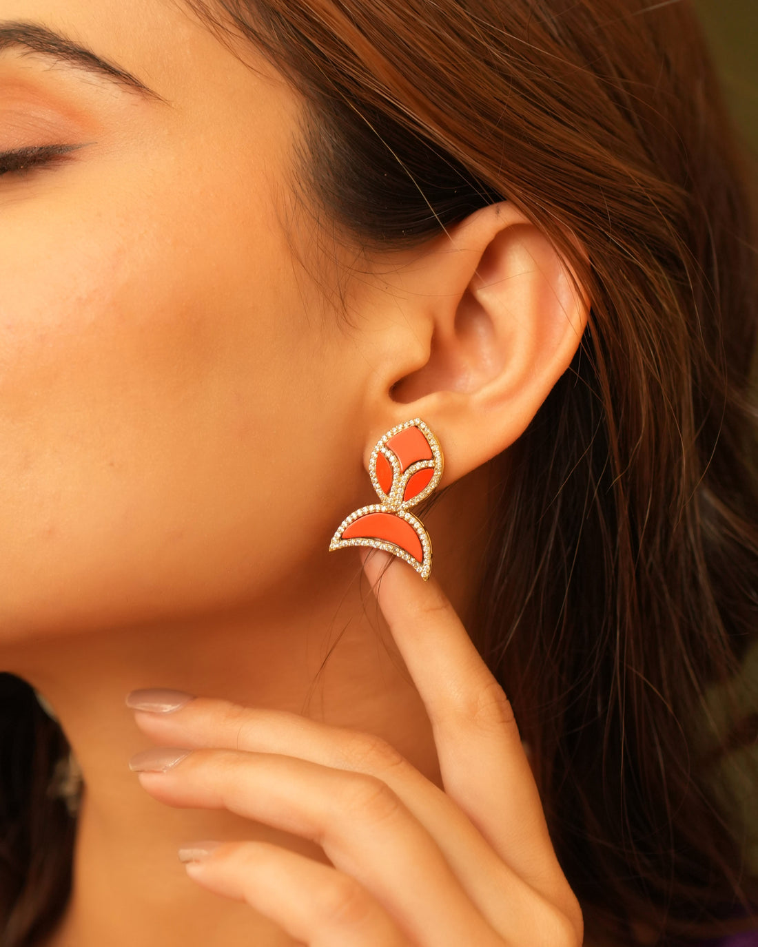 Aesthetic Red Stone Studs with Diamond