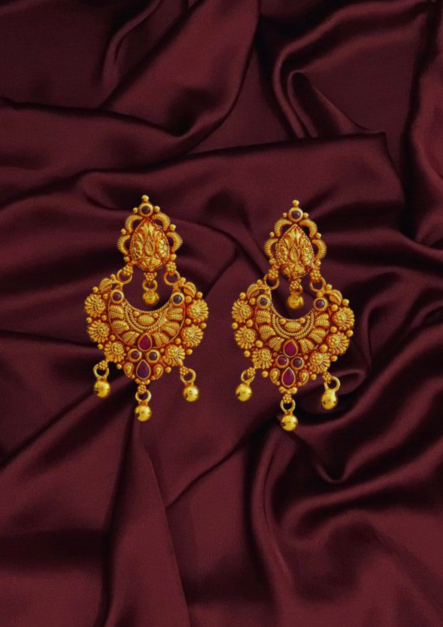 Floral Motif Antique Silver Temple Earrings