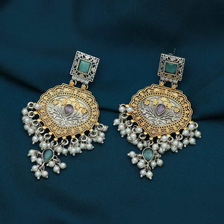 Silver Dual Tone Hanging Earrings