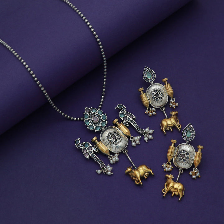 Silver Stone Pendant and Earring Set