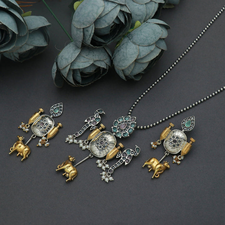 Silver Stone Pendant and Earring Set