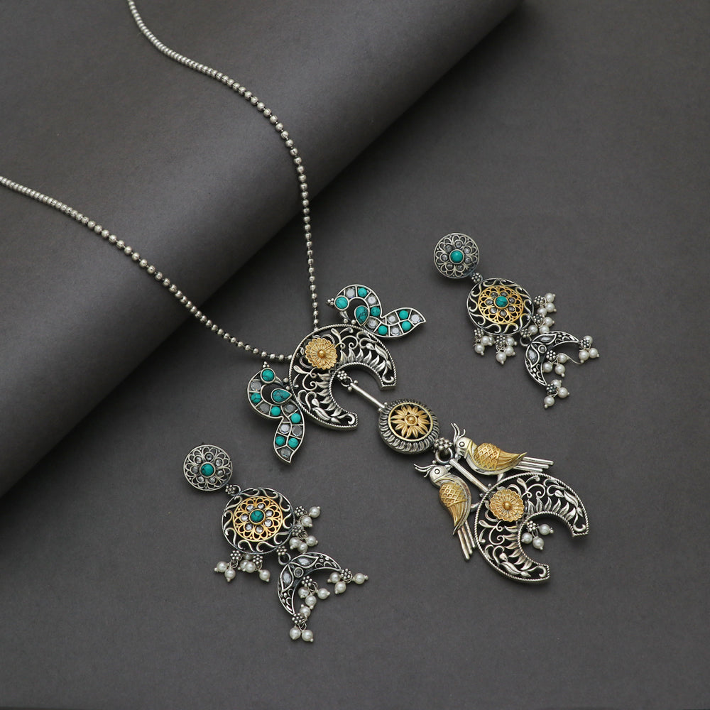 Silver Parrot pendant and earring set