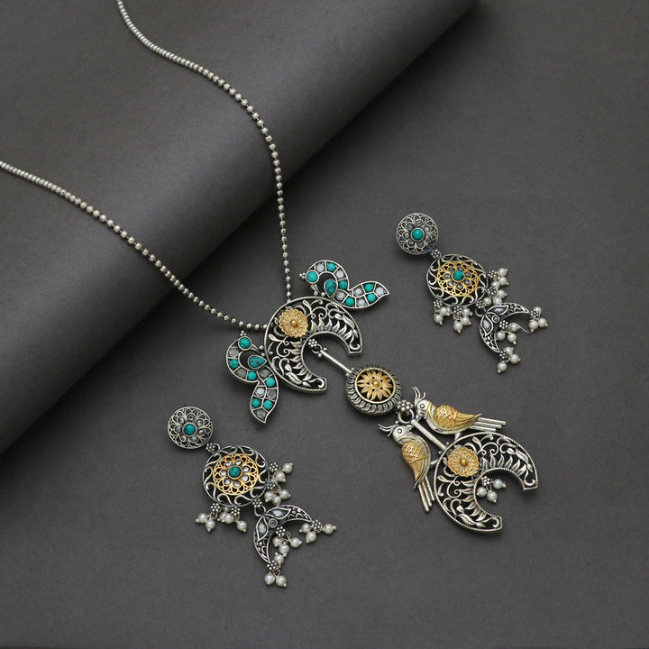 Silver Parrot pendant and earring set