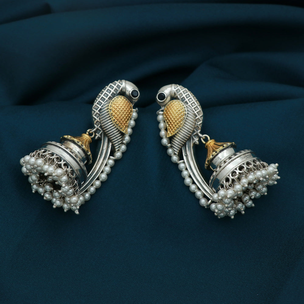 Silver Peacock Jhumka