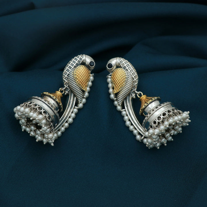 Silver Peacock Jhumka