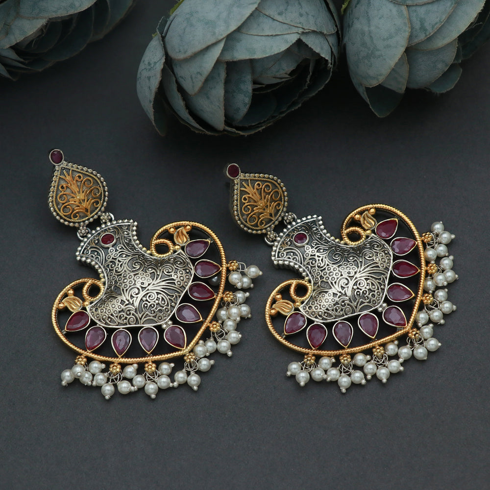 Silver Red Stone Earring