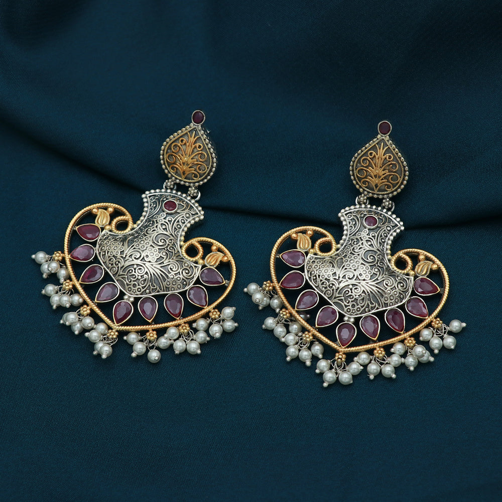 Silver Red Stone Earring