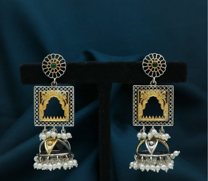 Silver  Square Shaped Long Earring
