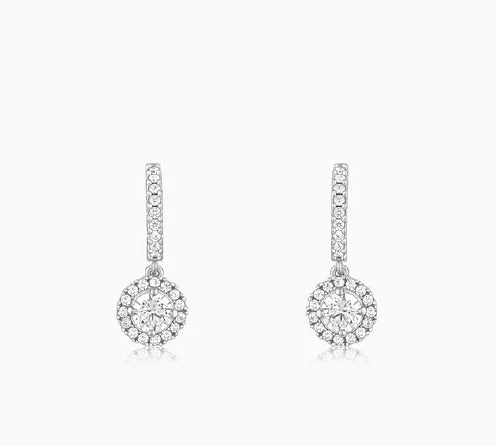 Elegant Halo Design Silver Earrings