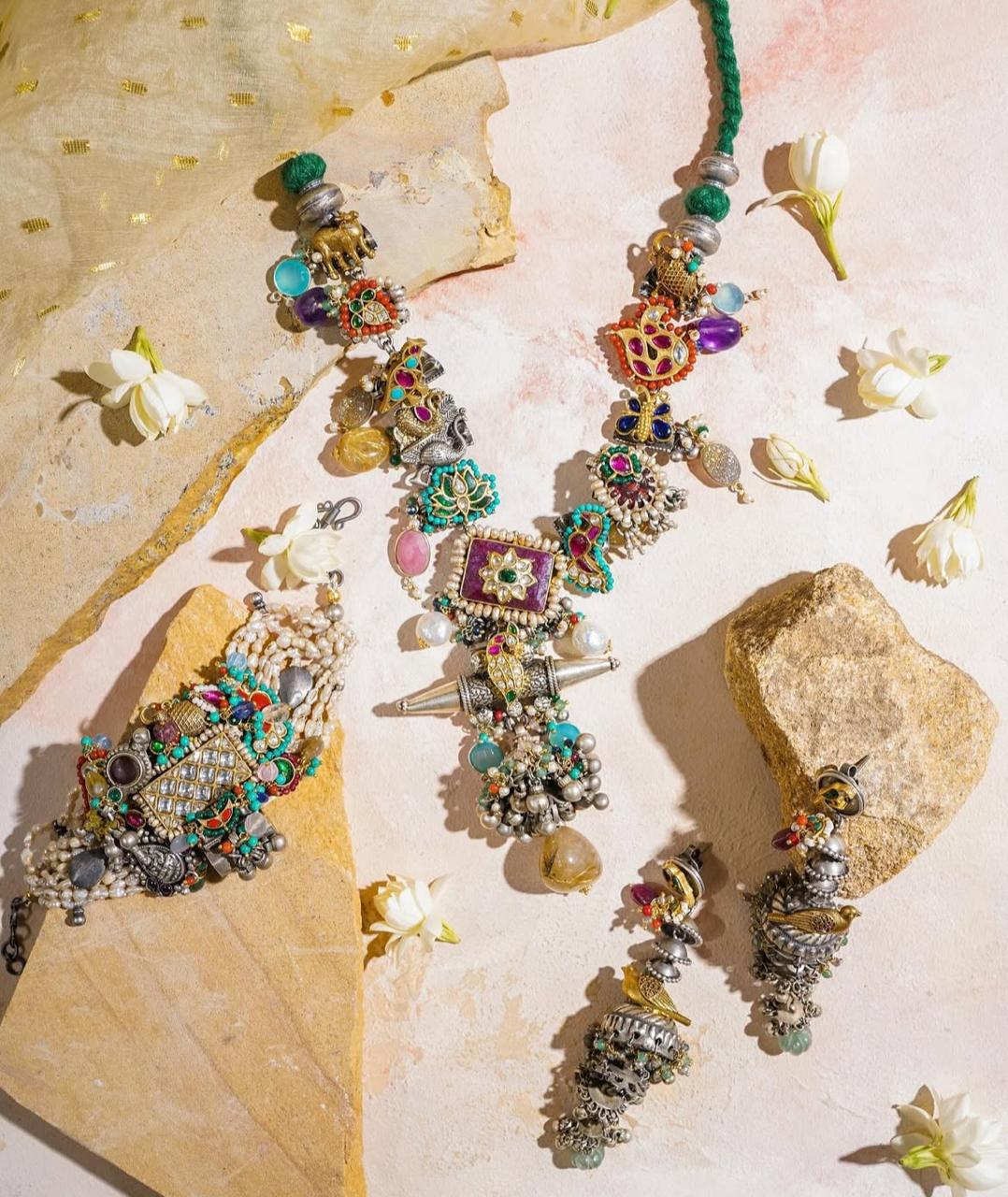 Fusion Silver Jewellery Bohemian Set with Multicolour Gemstones