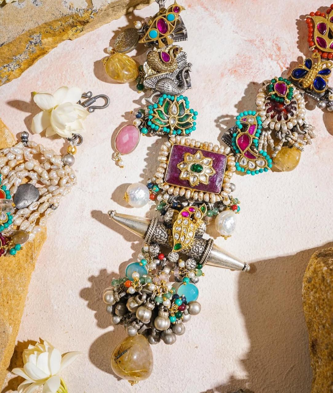 Fusion Silver Jewellery Bohemian Set with Multicolour Gemstones