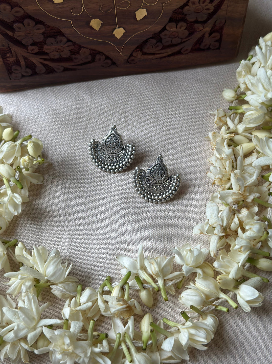 Half-Moon Dome Silver Oxidised Earrings