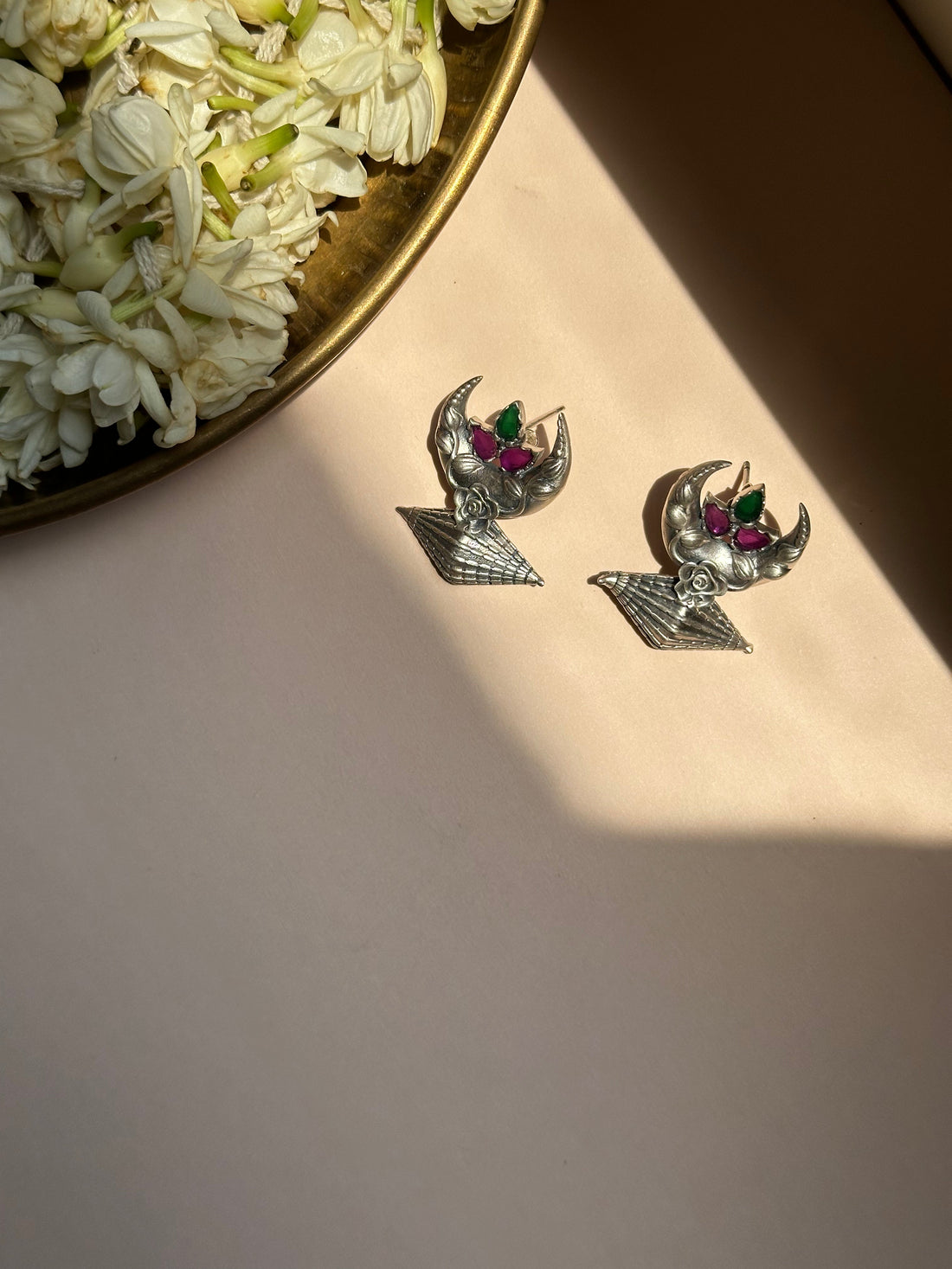 Chand Crescent Silver Oxidised Earrings